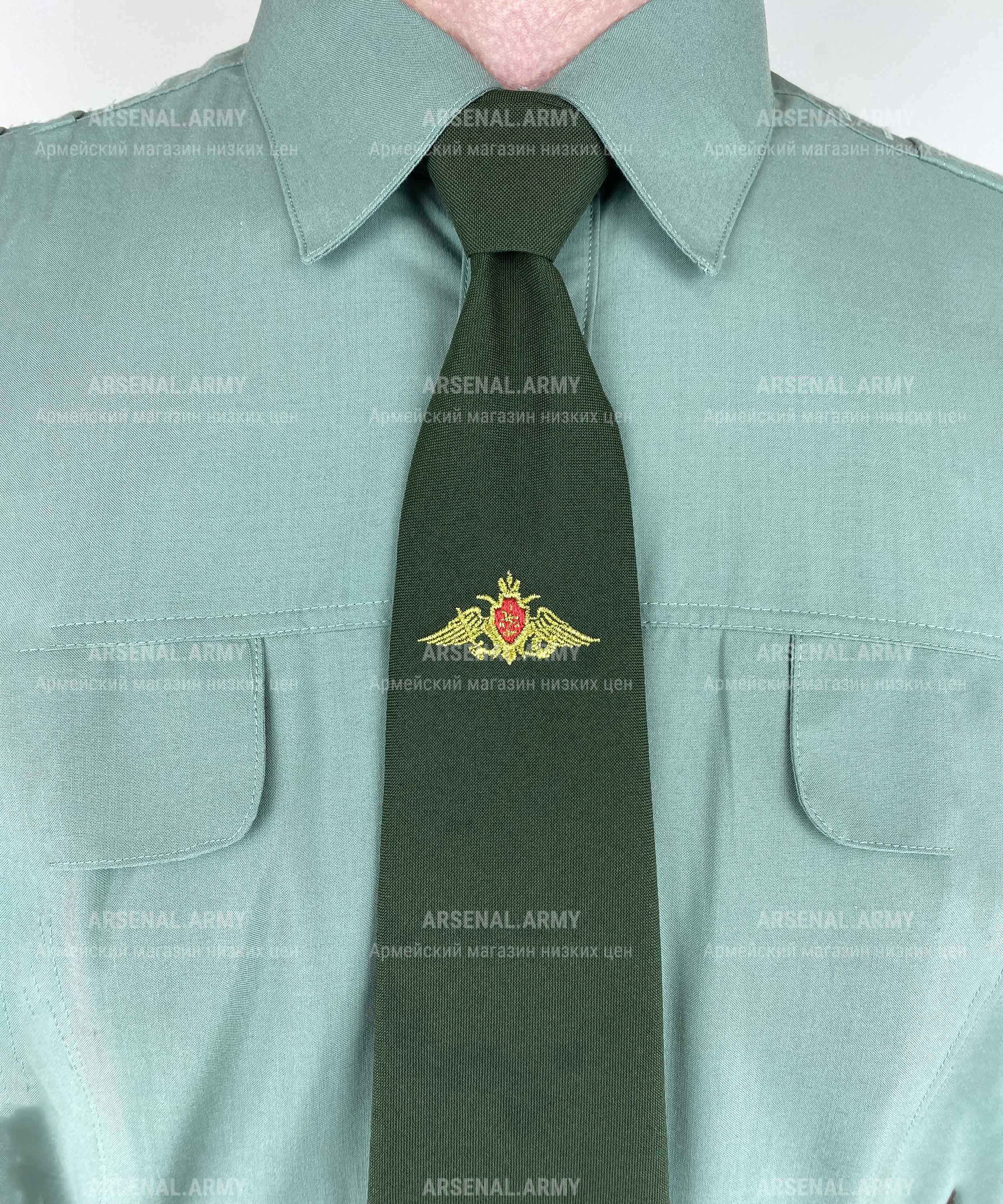 Галстук оливковый РА вышитый — 3