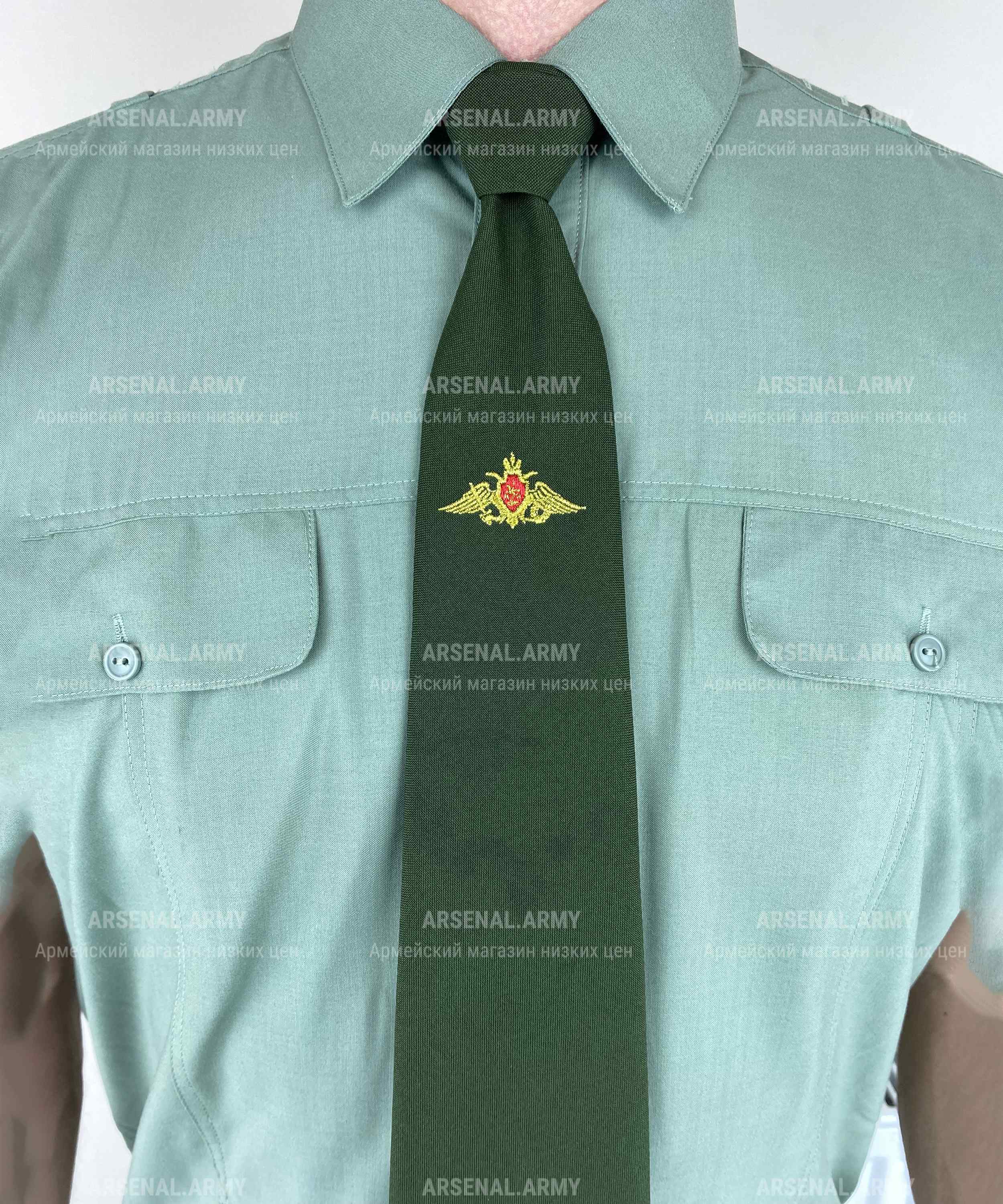 Галстук оливковый РА вышитый — 4