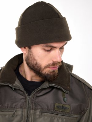 Шапка флисовая с подворотом оливковая &mdash; 1
