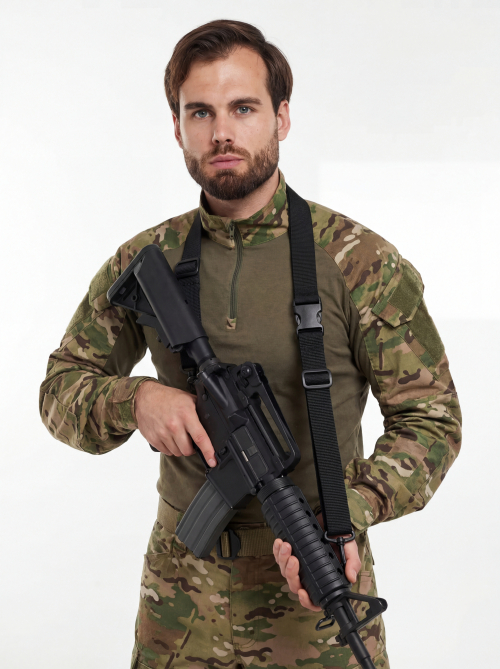 Ремень ружейный тактический трехточечный черный (стропа 40 мм.)